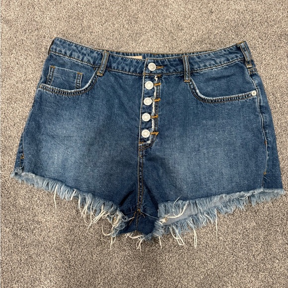 Pilcro Blue Frayed Hem Button Up Denim Shorts - Picture 1 of 6